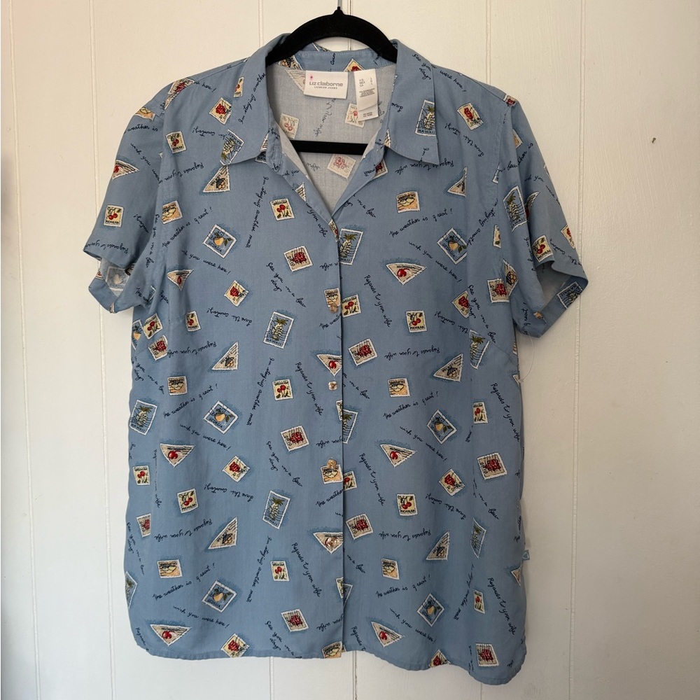 Liz Claiborne Blue Stamp Pattern Shirt